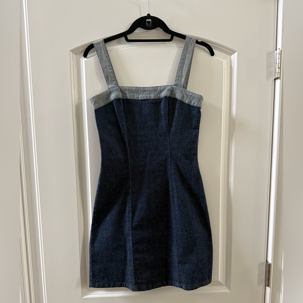 Vintage 90s Guess Denim Mini Dress Contrast Trim Size Small